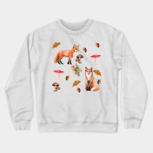 Foxes and Mushrooms Pattern Crewneck Sweatshirt